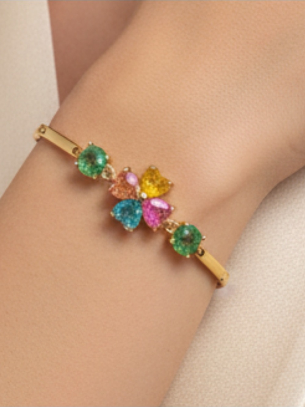 18kt gold filled candy colored stone Flower Bracelet